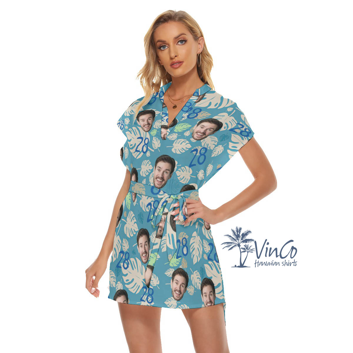 Custom Face Birthday Blue Hawaiian Dresses For Women