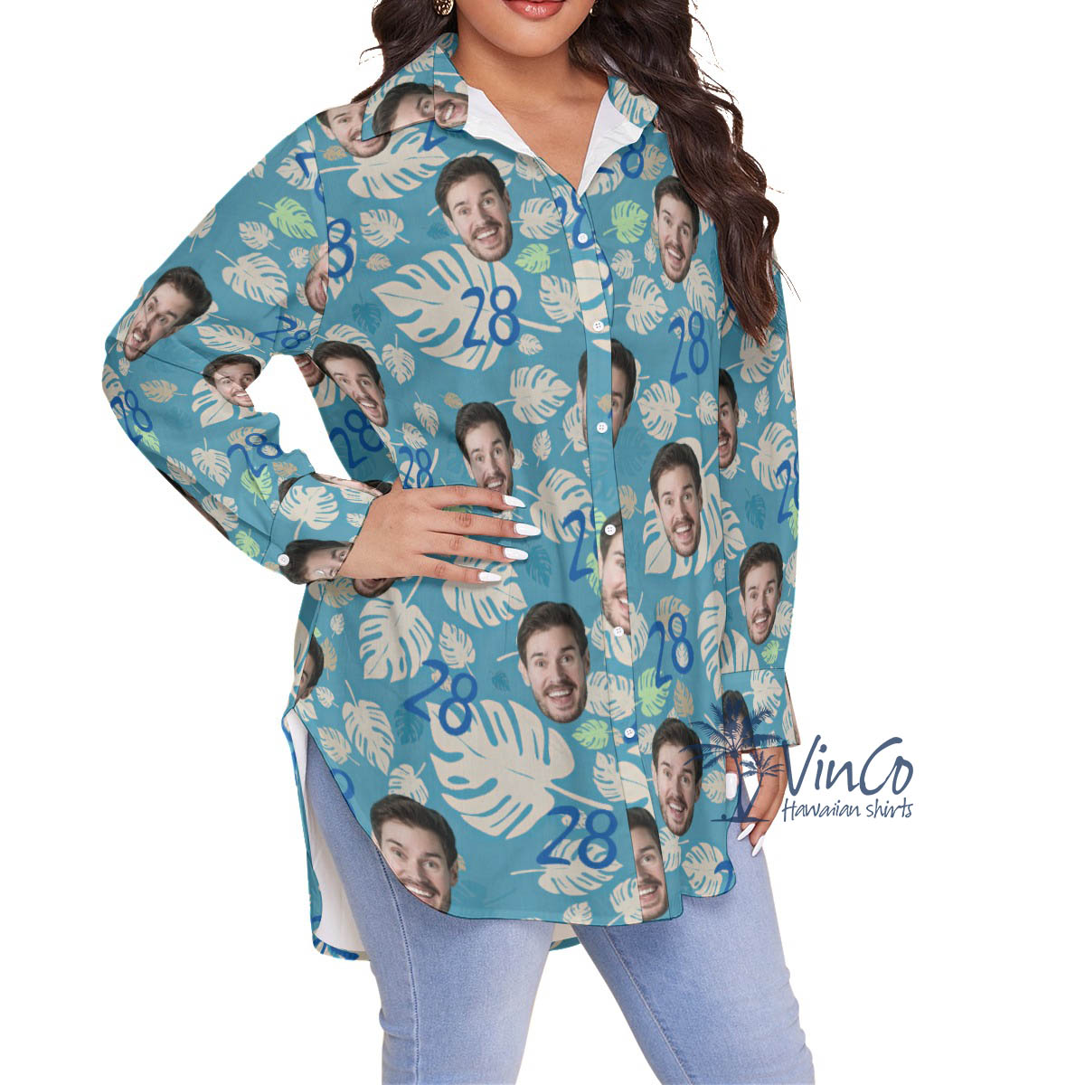 Funny Custom Birthday Blue Hawaiian Plus Size Shirt With Face And Age
