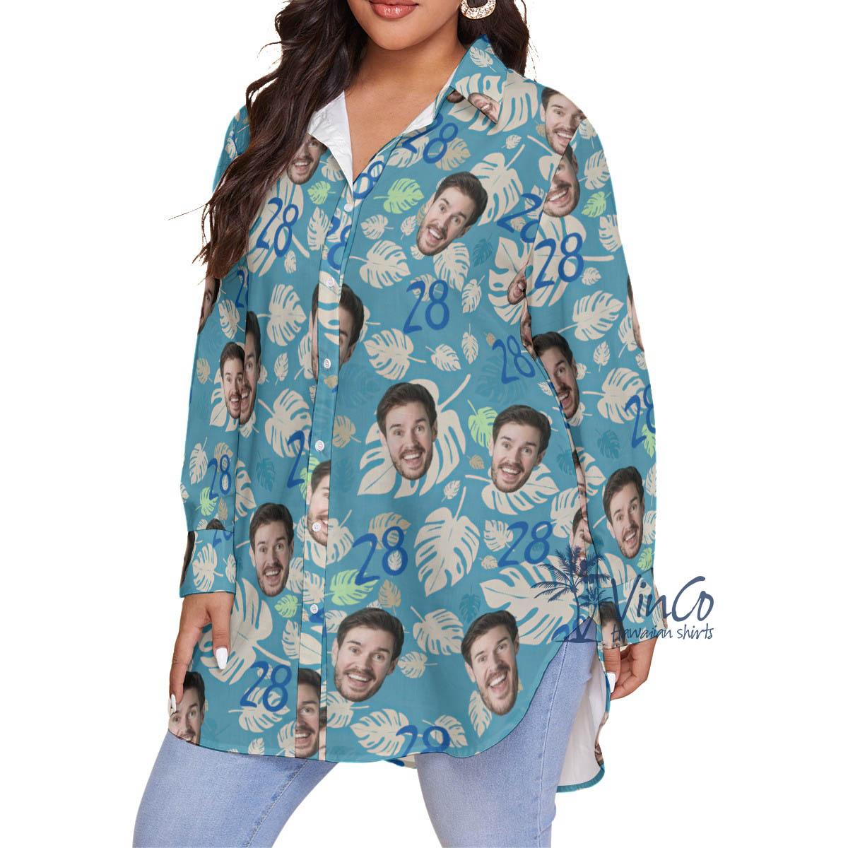 Funny Custom Birthday Blue Hawaiian Plus Size Shirt With Face And Age