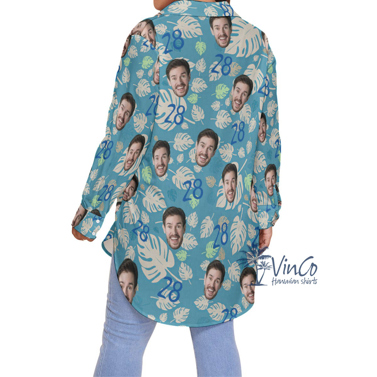 Funny Custom Birthday Blue Hawaiian Plus Size Shirt With Face And Age