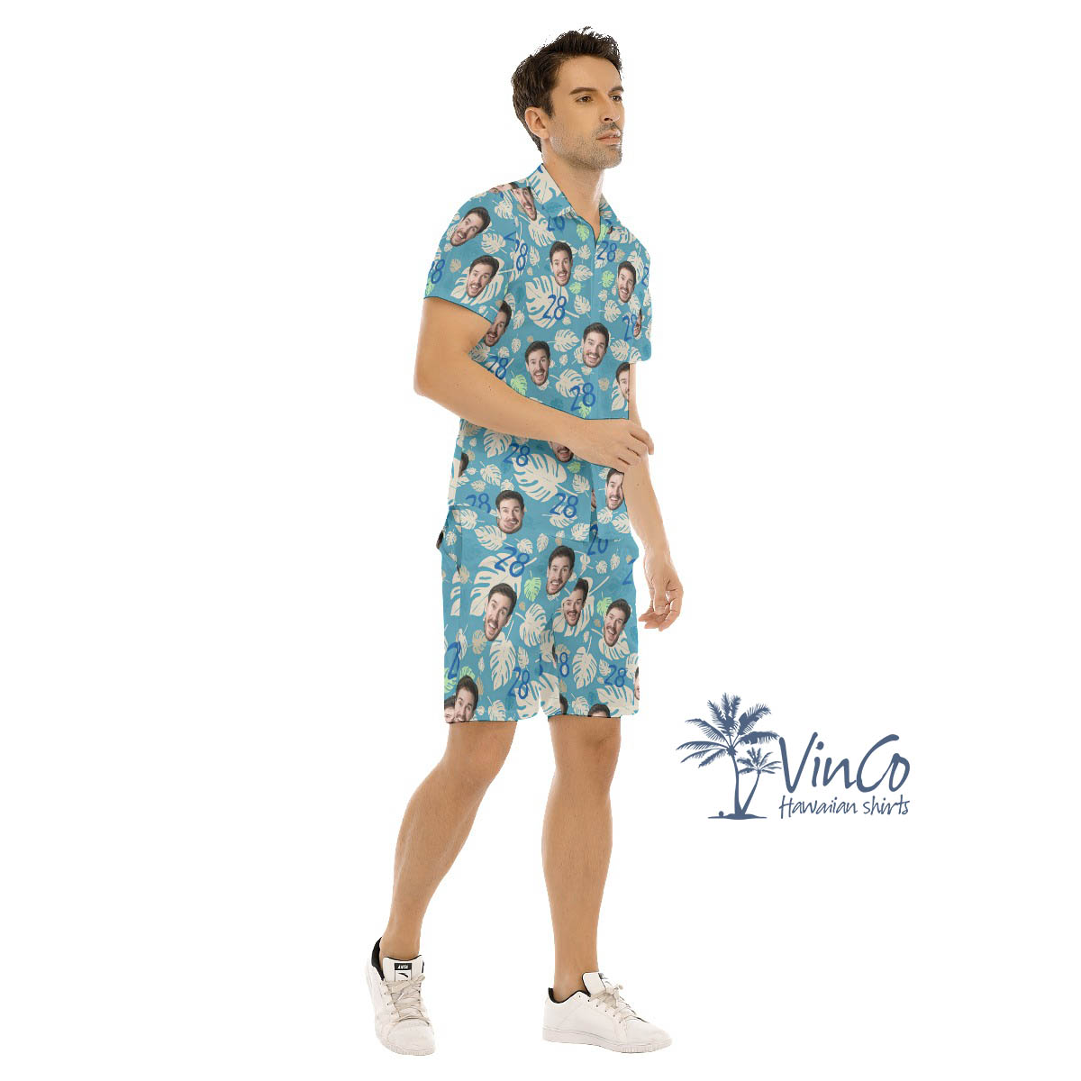 Set Birthday Hawaiian Shirt And Matching Shorts With Custom Face
