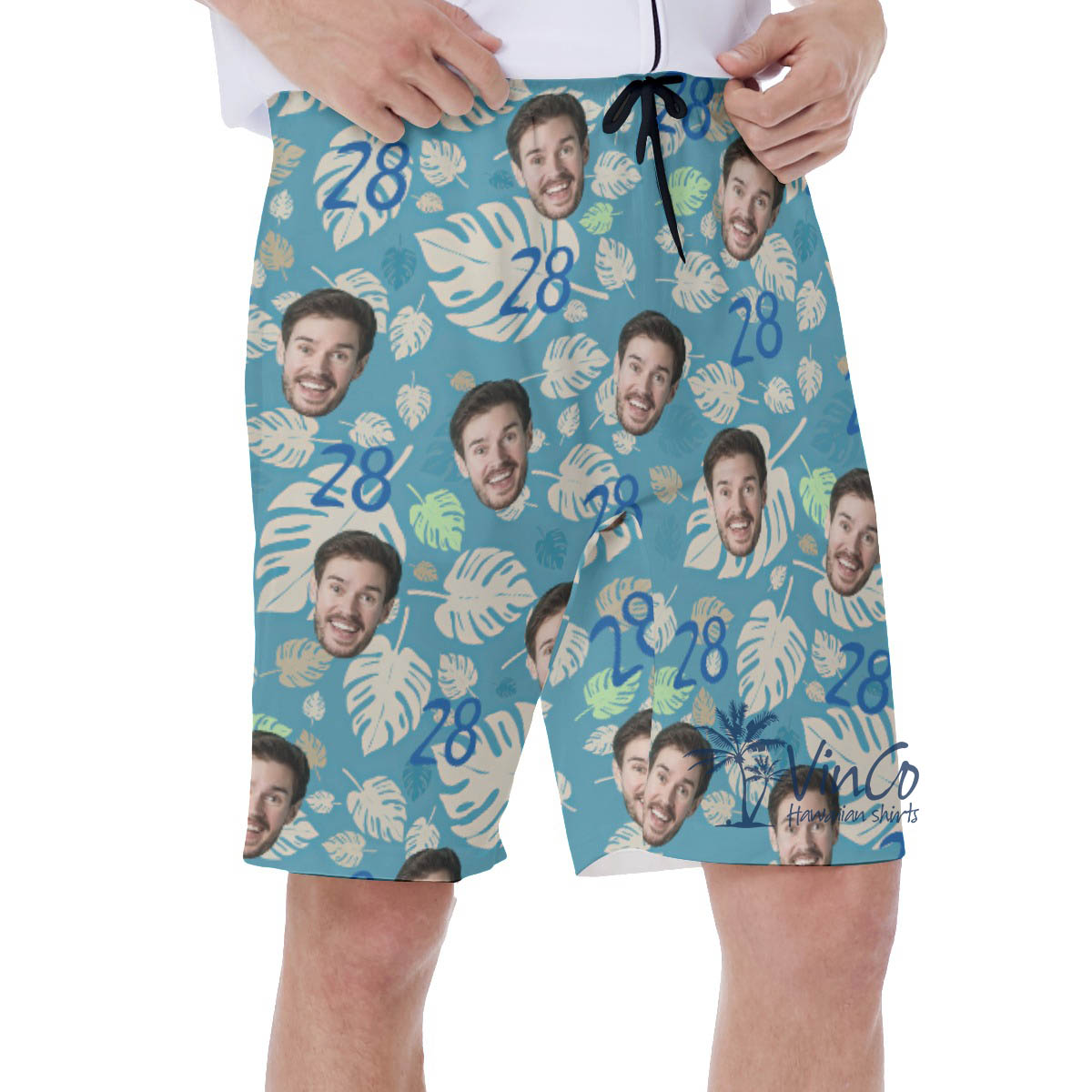 Funny Birthday Hawaiian Swim Trunks With Custom Face And Age
