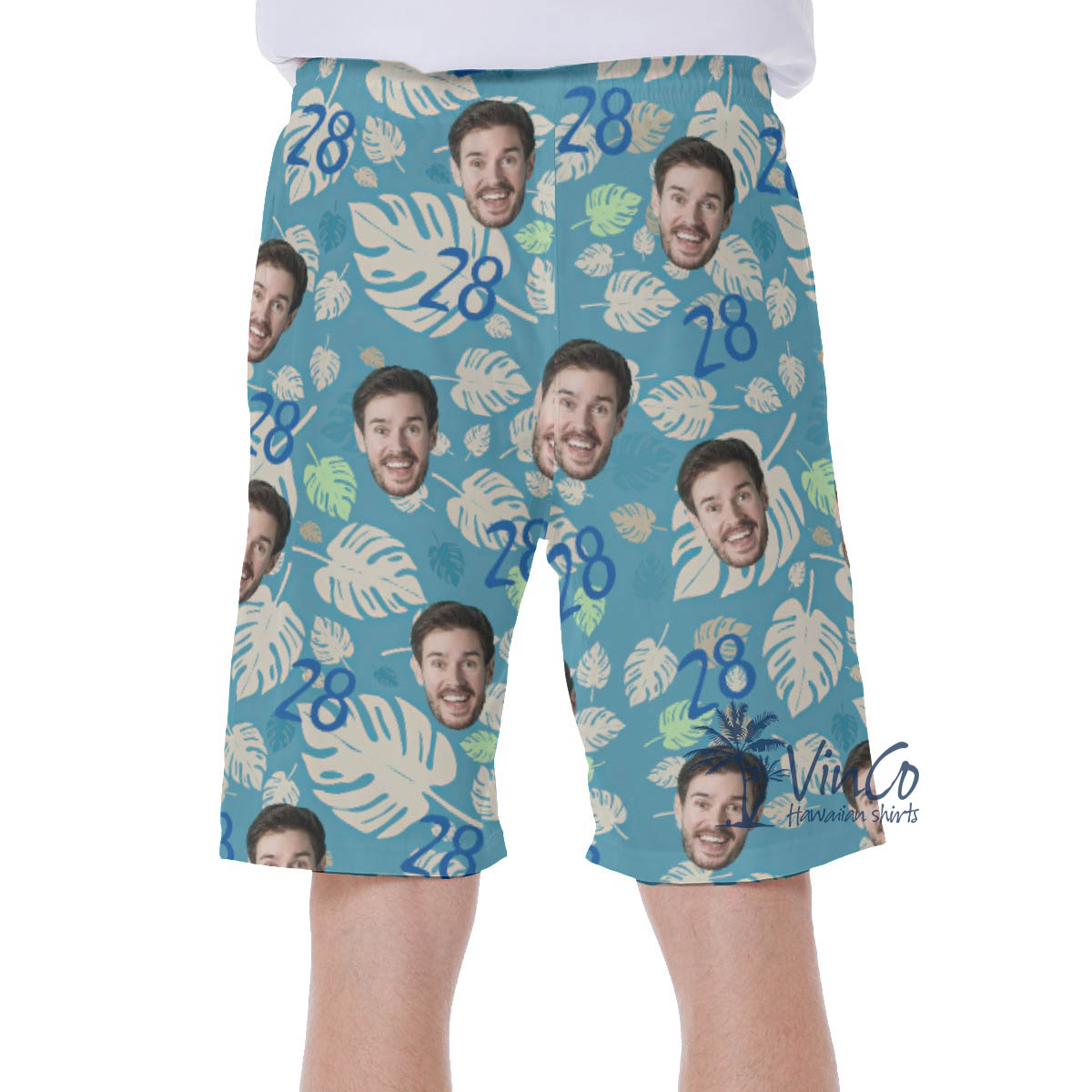Funny Birthday Hawaiian Swim Trunks With Custom Face And Age