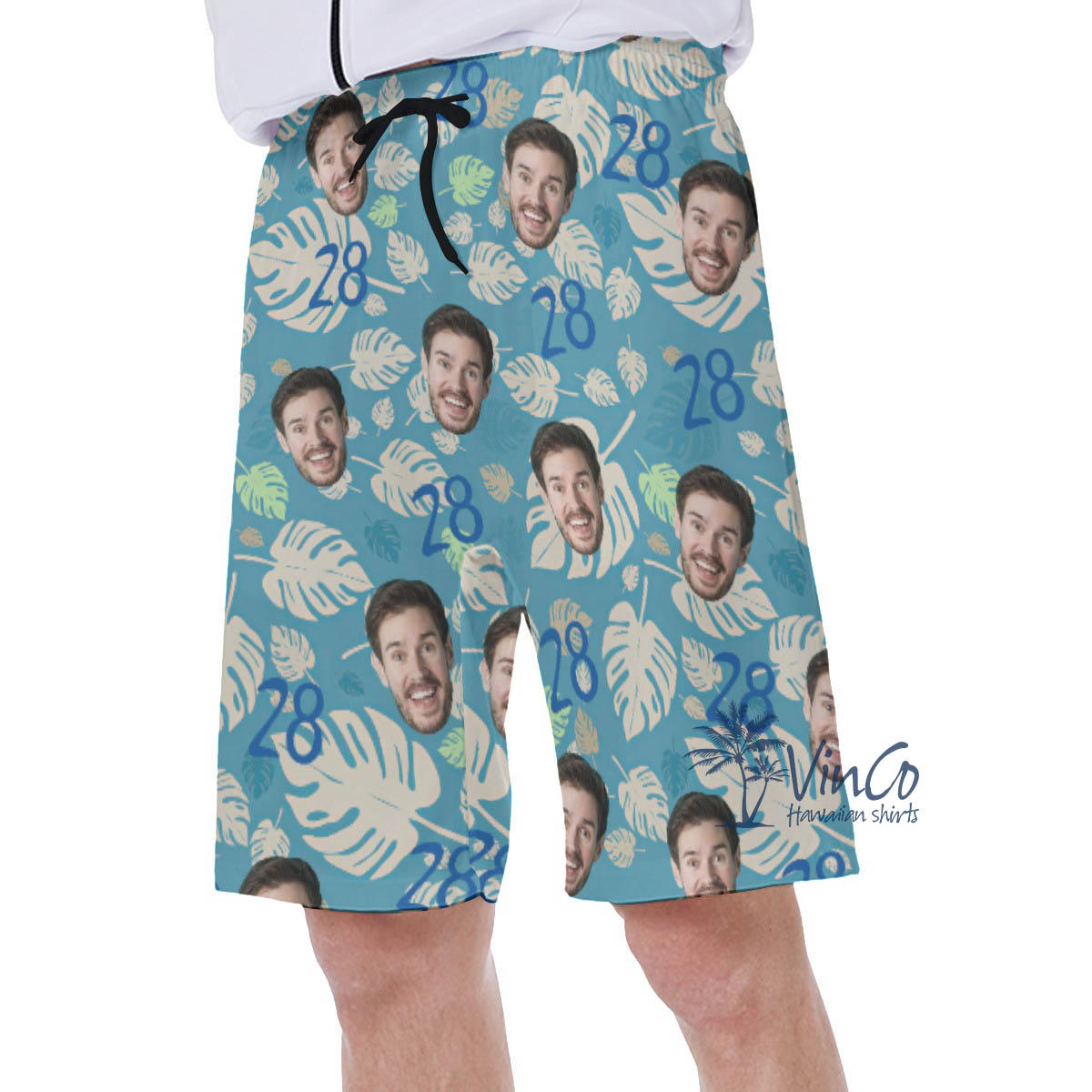 Funny Birthday Hawaiian Swim Trunks With Custom Face And Age