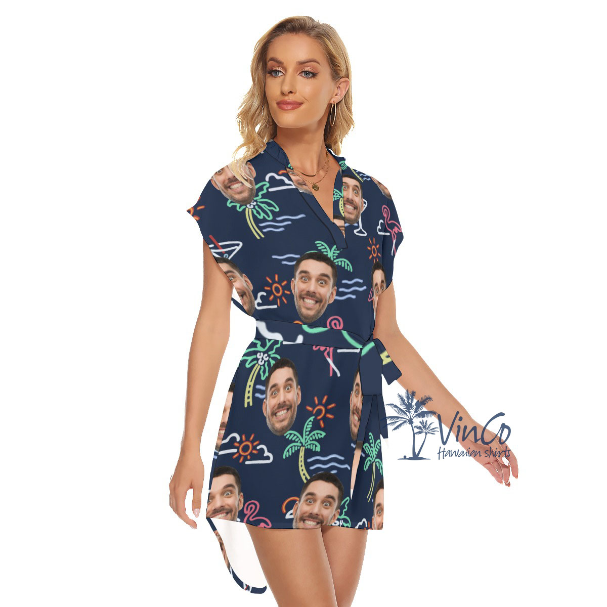 Beach Flamingo Custom Face Hawaiian Dress For Women