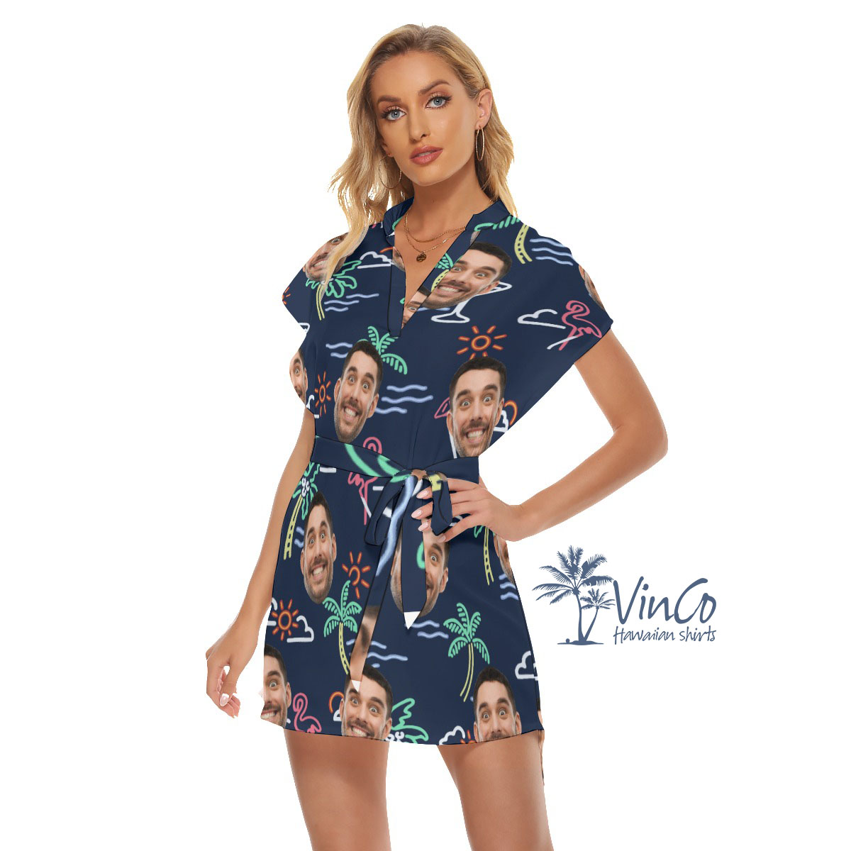 Beach Flamingo Custom Face Hawaiian Dress For Women
