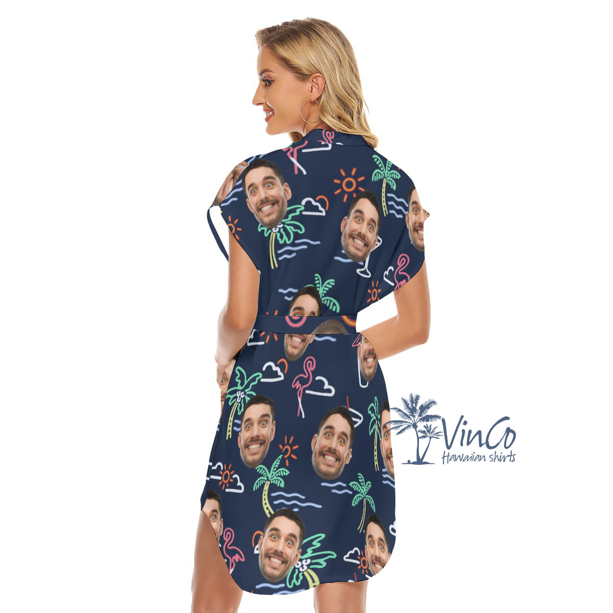 Beach Flamingo Custom Face Hawaiian Dress For Women