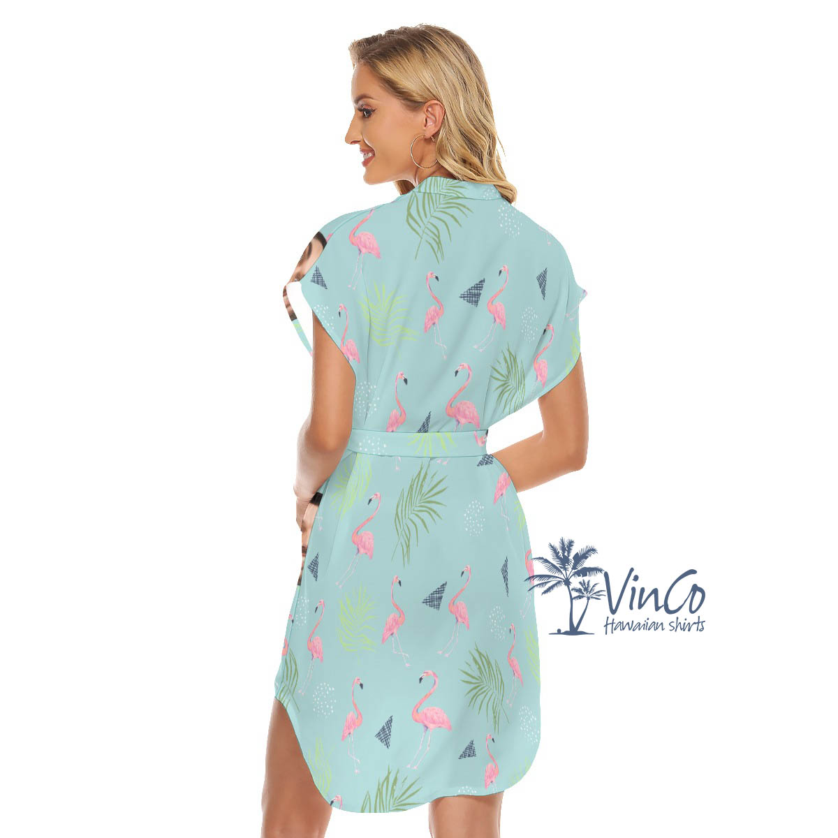 Custom Face Flamingo Aloha Dress With Belt For Women