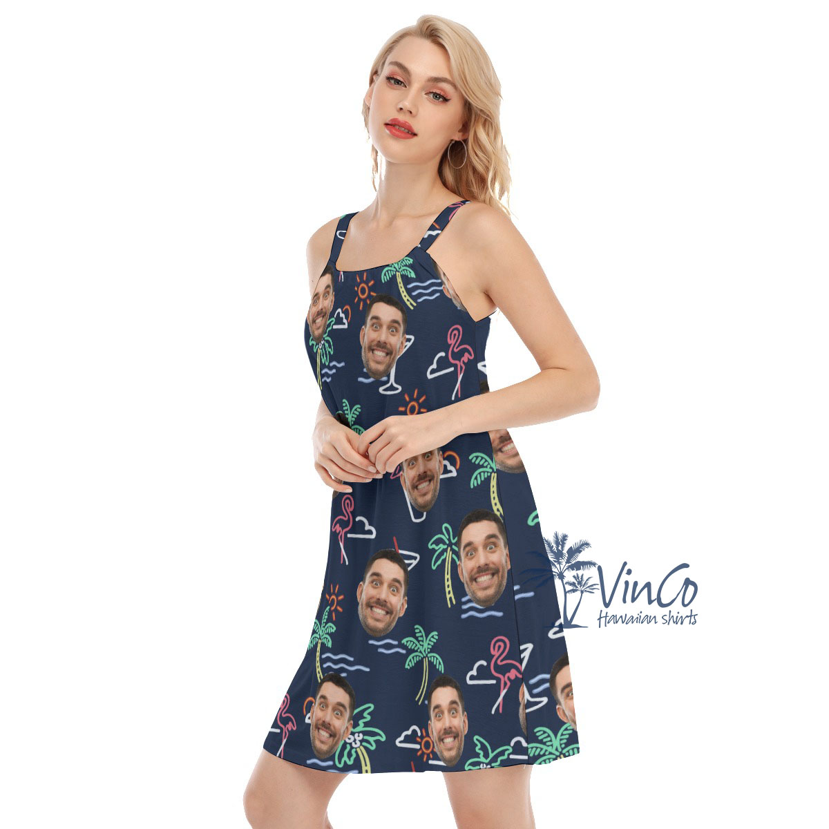Beach Flamingo Custom Hawaiian Dress With Multiple Faces