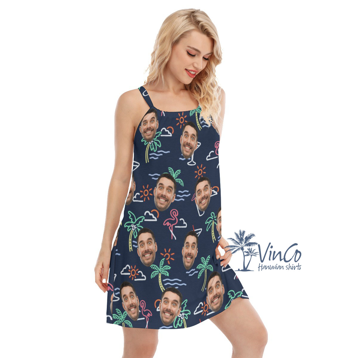 Beach Flamingo Custom Hawaiian Dress With Multiple Faces