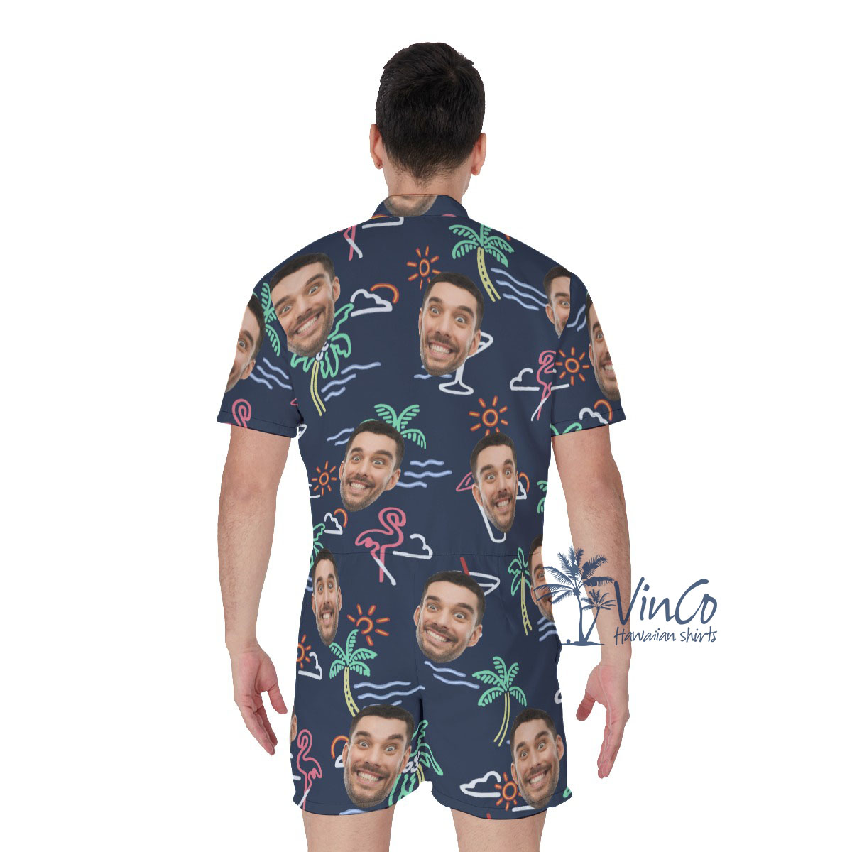 Beach Flamingo Custom Hawaiian Romper With Face