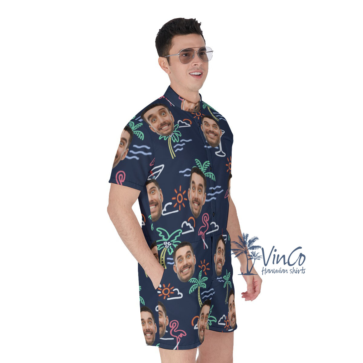 Beach Flamingo Custom Hawaiian Romper With Face