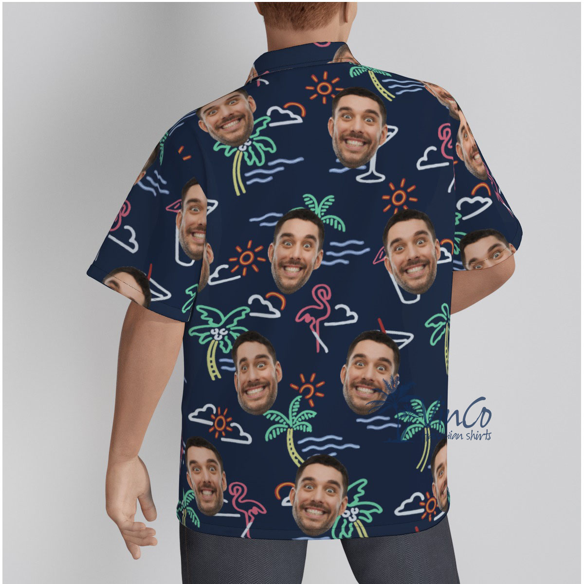 Beach Flamingo Custom Face Hawaiian Shirt For Men