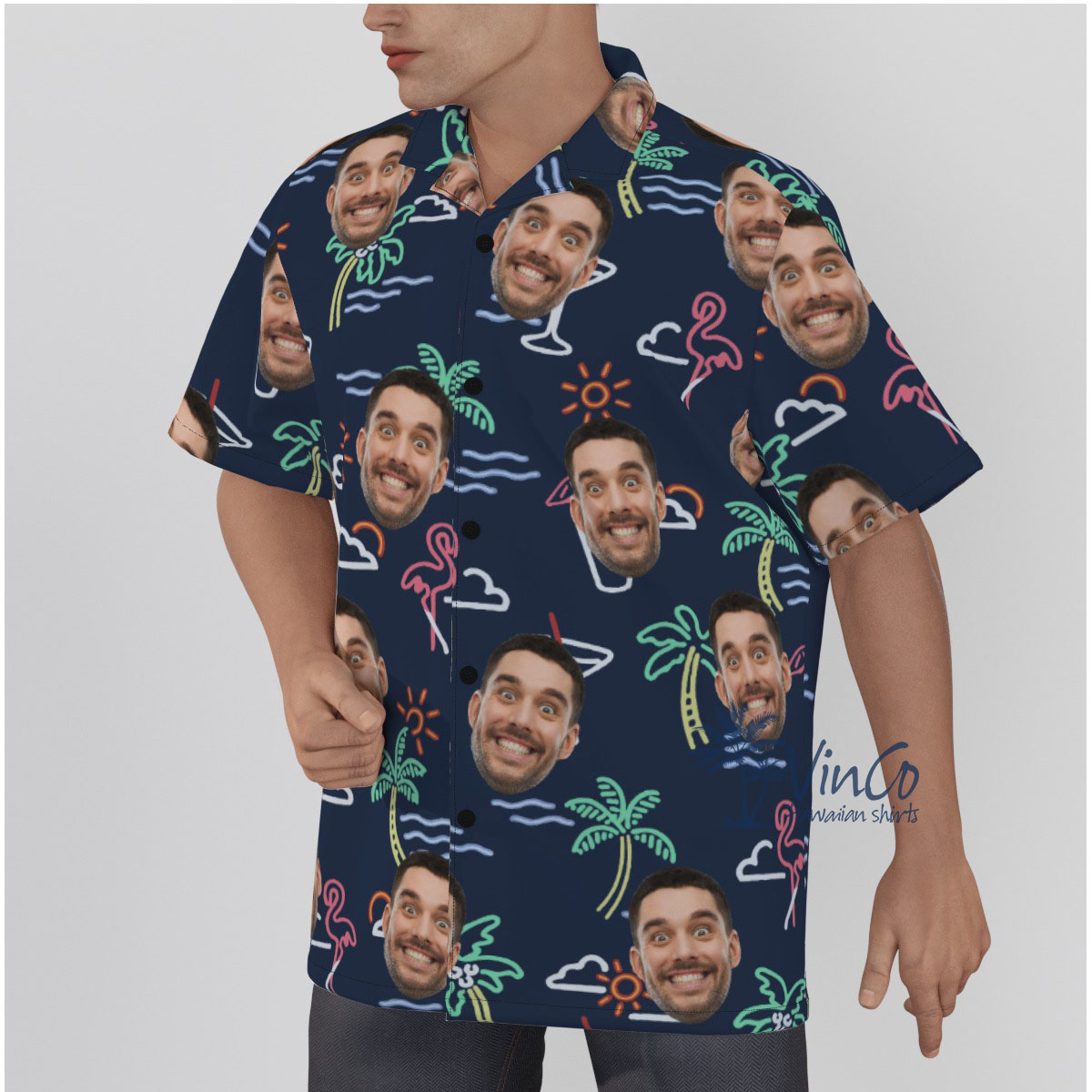 Beach Flamingo Custom Face Hawaiian Shirt For Men