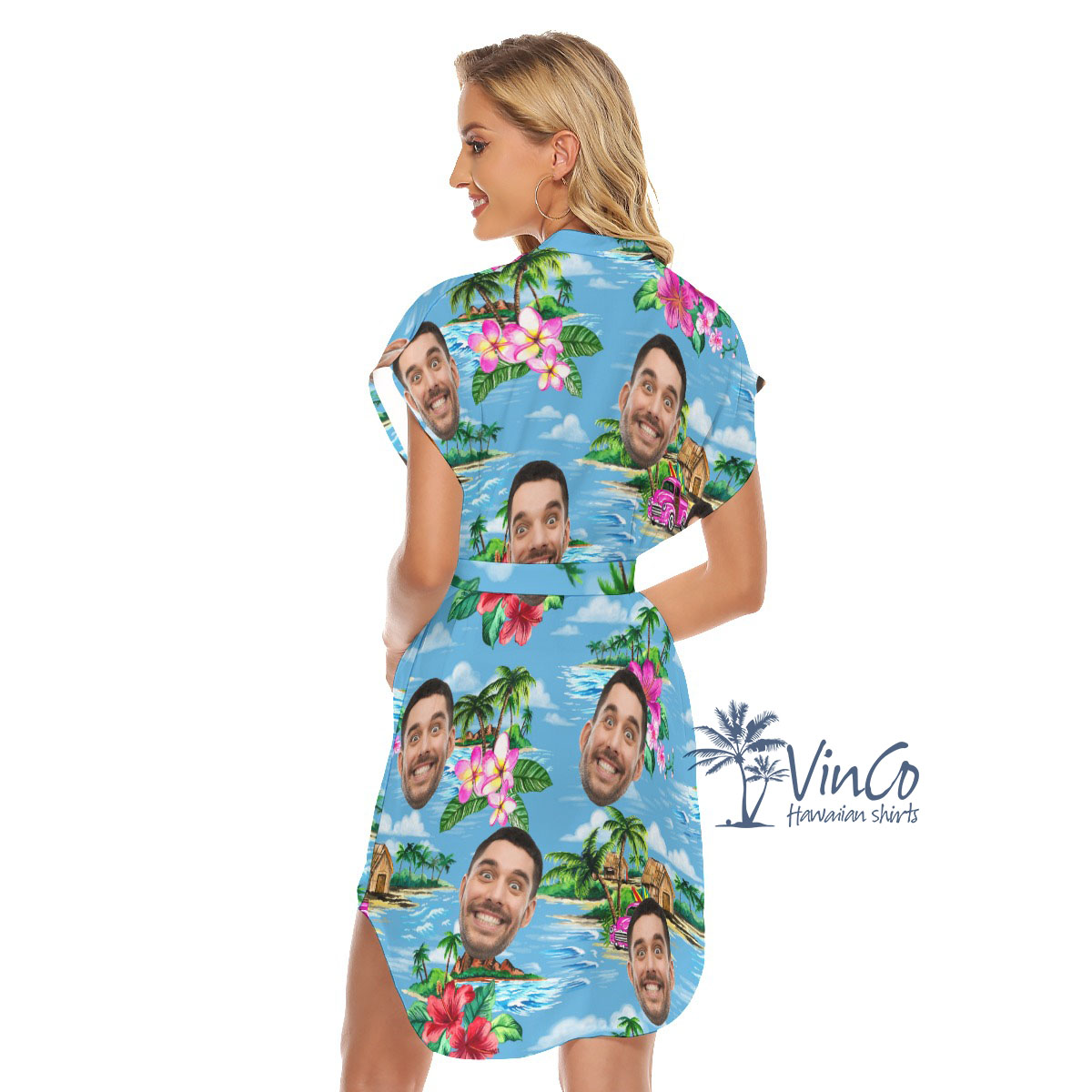 Blue Custom Face Beach Dress With Preview