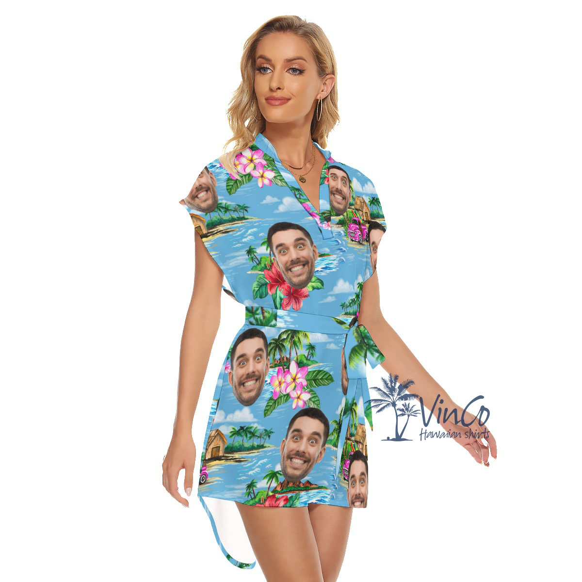 Blue Custom Face Beach Dress With Preview