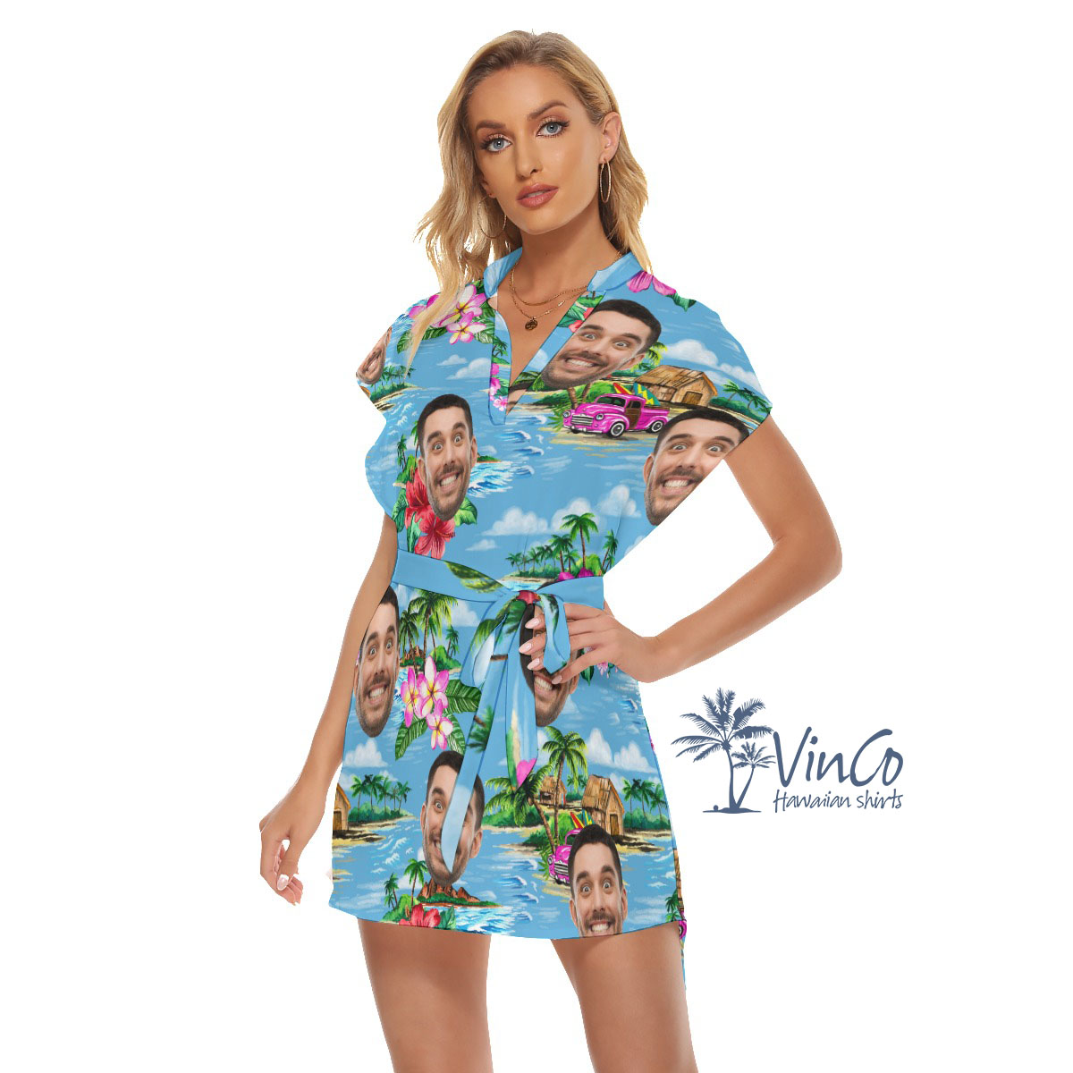 Blue Custom Face Beach Dress With Preview