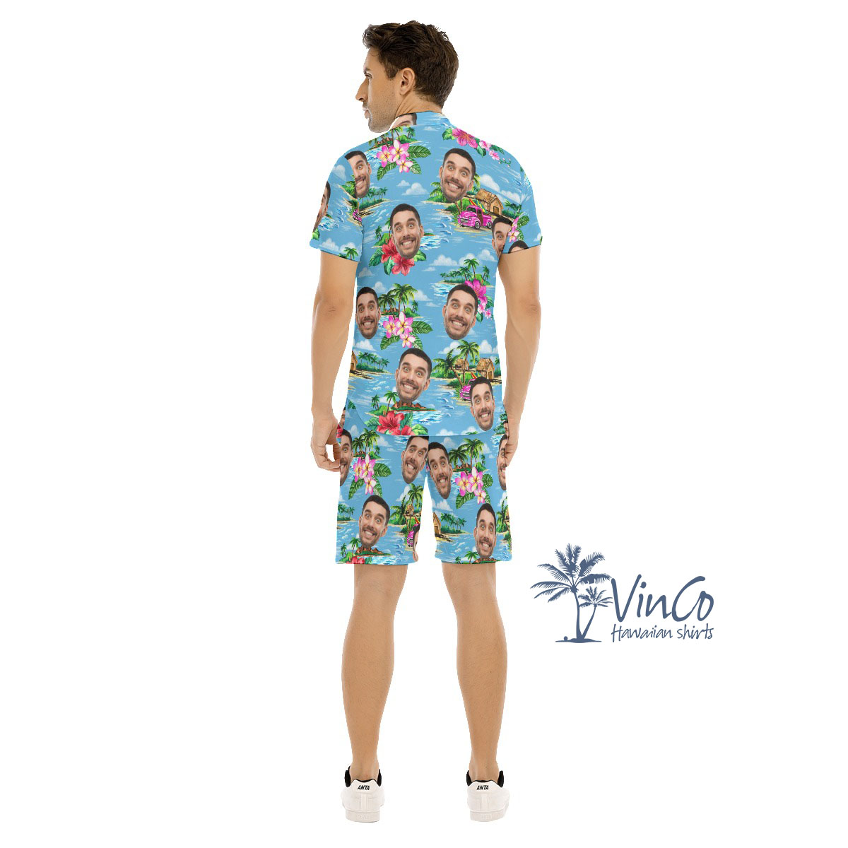 Vintage Beach Blue Custom Hawaiian Sets With Photo