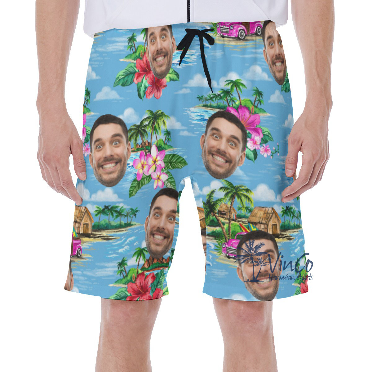 Vintage Beach Blue Personalized Men's Swim Trunks With Face - variant image 1