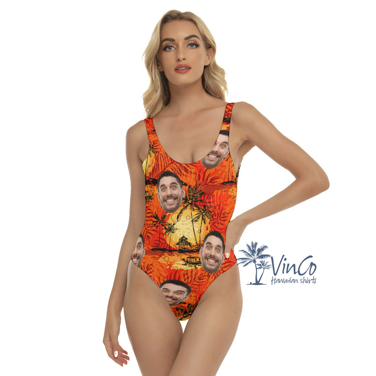 Vintage Orange Custom Hawaiian Swimsuit With Face - variant image 1