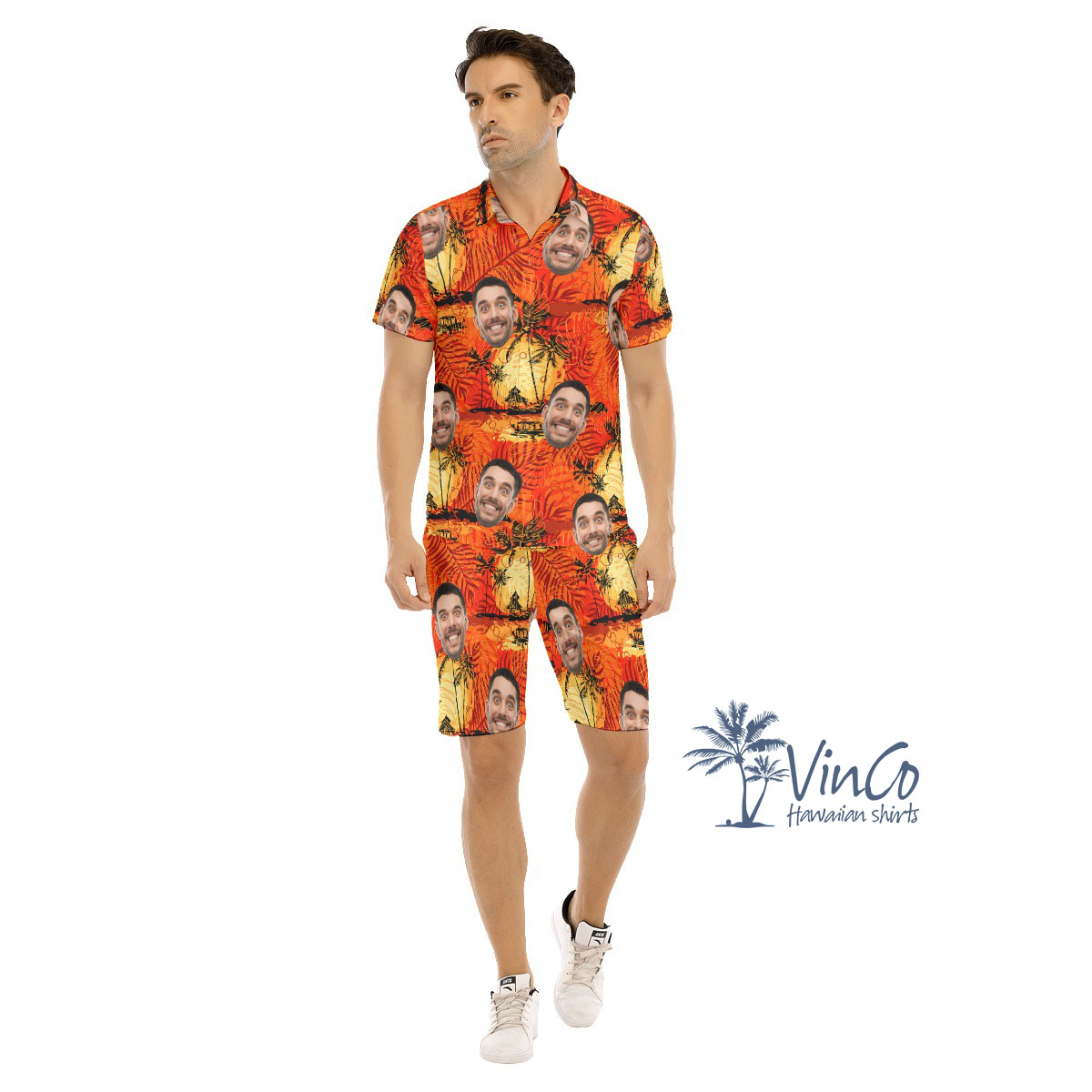 Vintage Orange Custom Face Men's Hawaiian Sets With Preview - variant image 1
