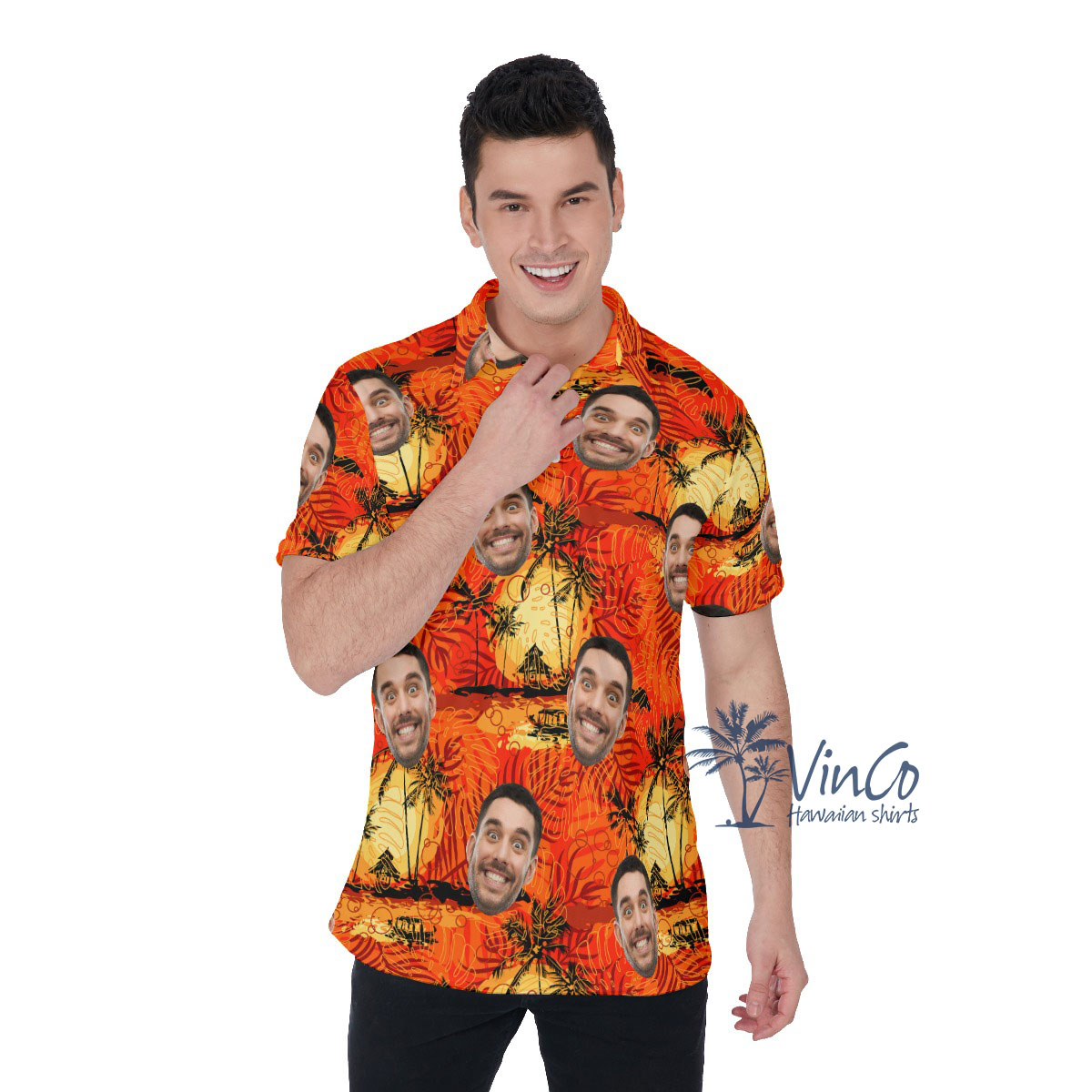 Vintage Orange Custom Hawaiian Polo Shirt With Photo - variant image 1