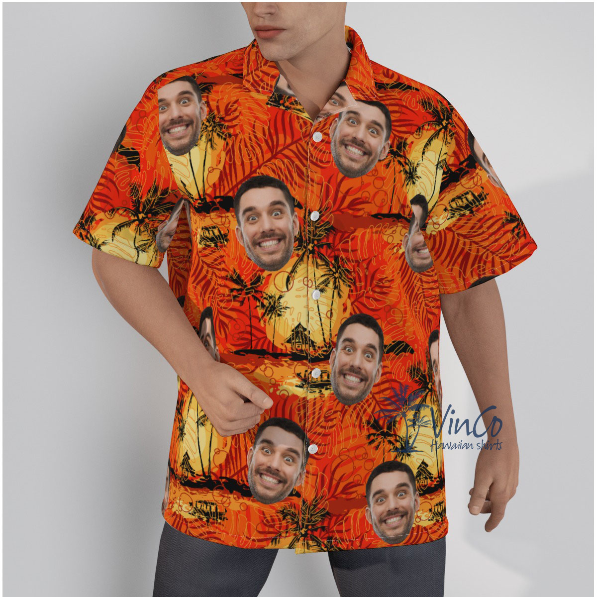 Vintage Orange Custom Hawaiian Shirt With Face - variant image 1