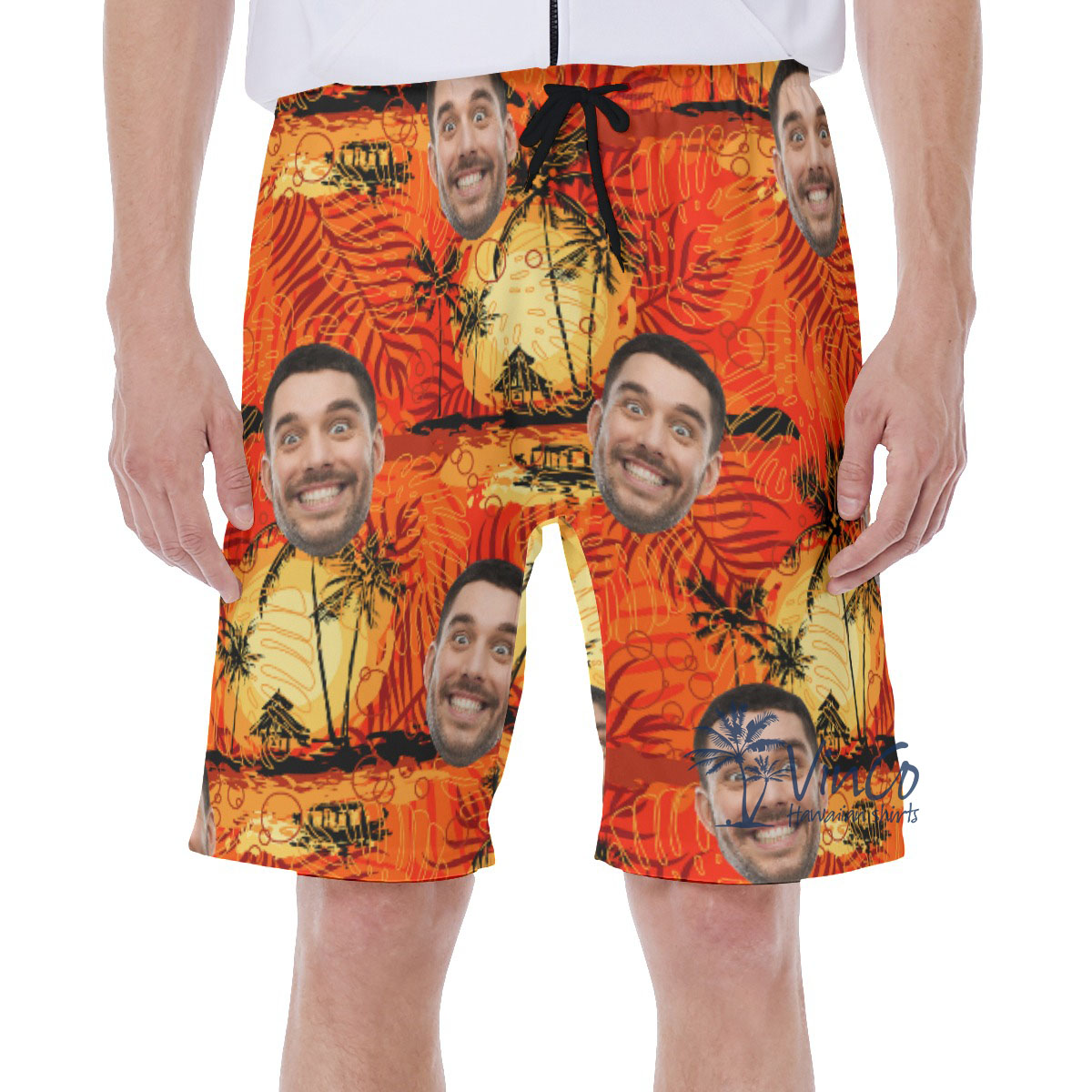 Vintage Orange Custom Hawaiian Men's Shorts With Face - variant image 1