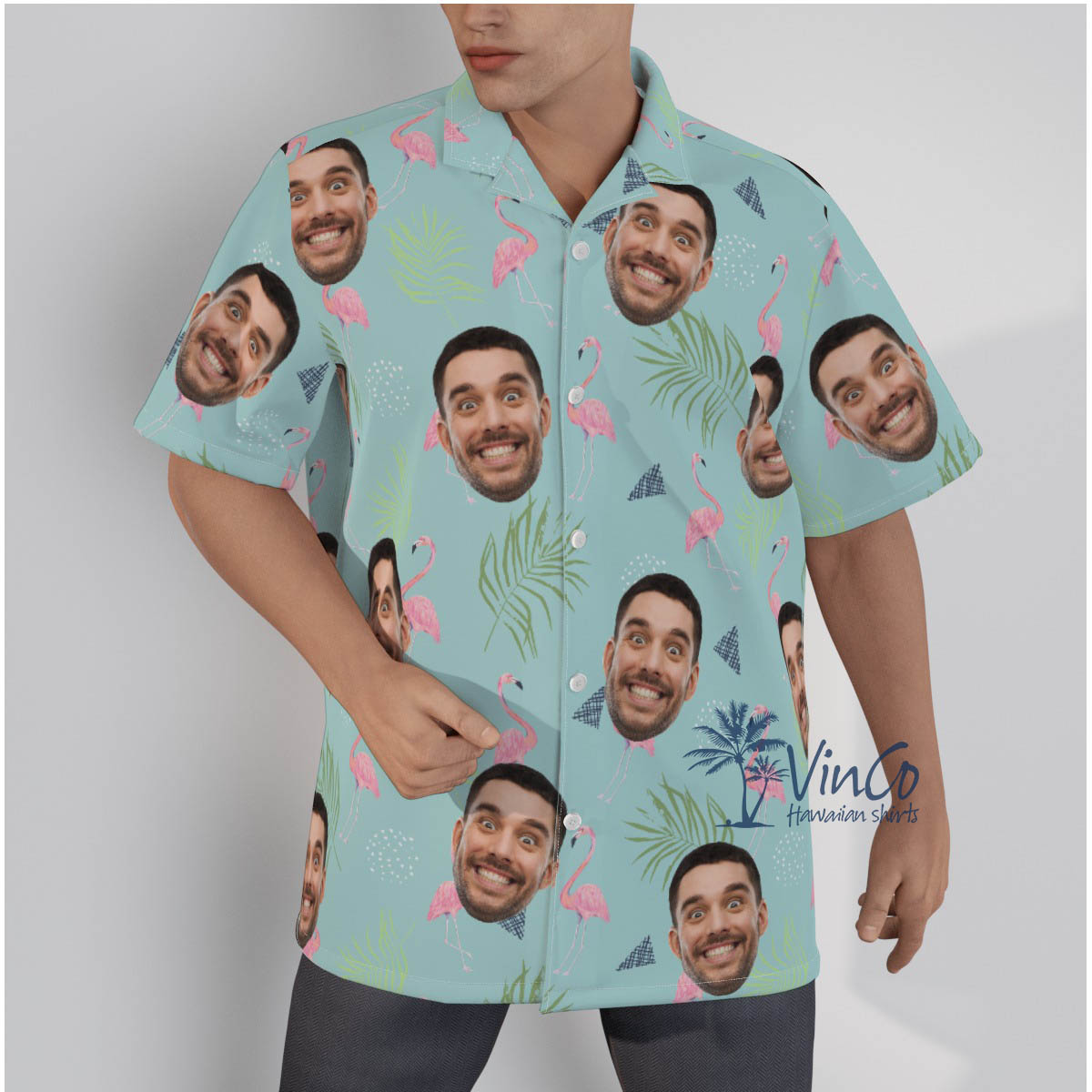 Custom Face Flamingo Hawaiian Shirt For Men - variant image 1
