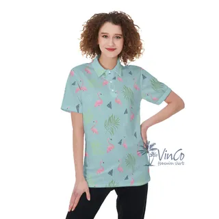 Flamingo Hawaiian Polo Golf Shirt For Women