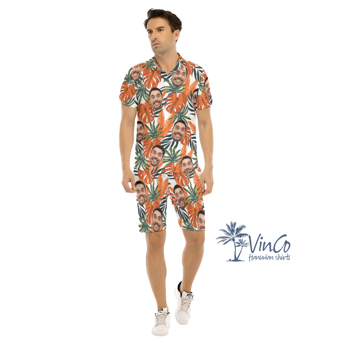 Tropical Leaf Custom Face Hawaiian Shirt And Shorts Set - variant image 1