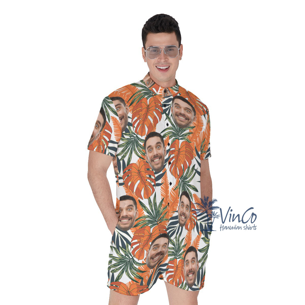 Tropical Leaf Custom Hawaiian Romper With Face - variant image 1
