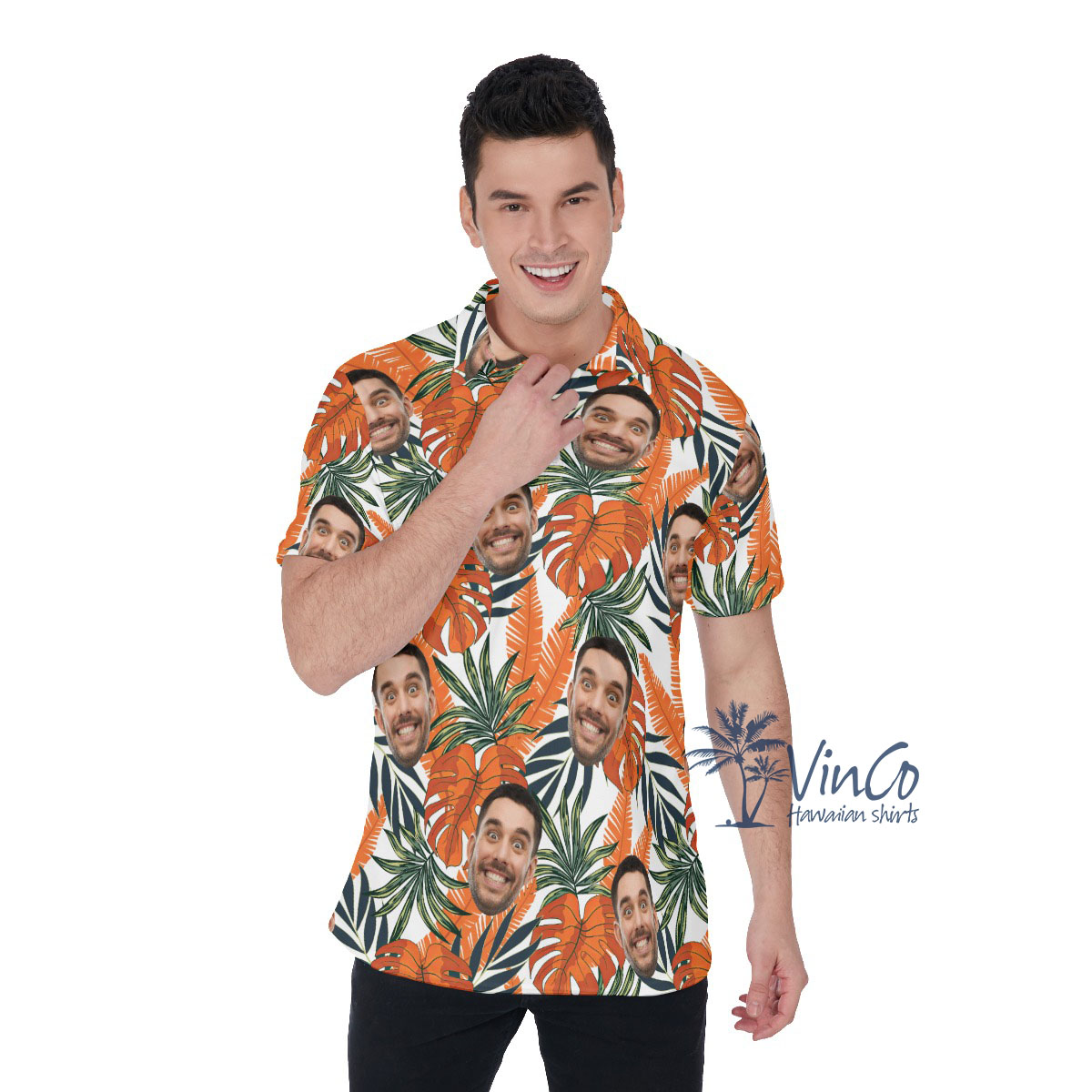 Tropical Leaf Custom Face Collared Shirt For Men - variant image 1