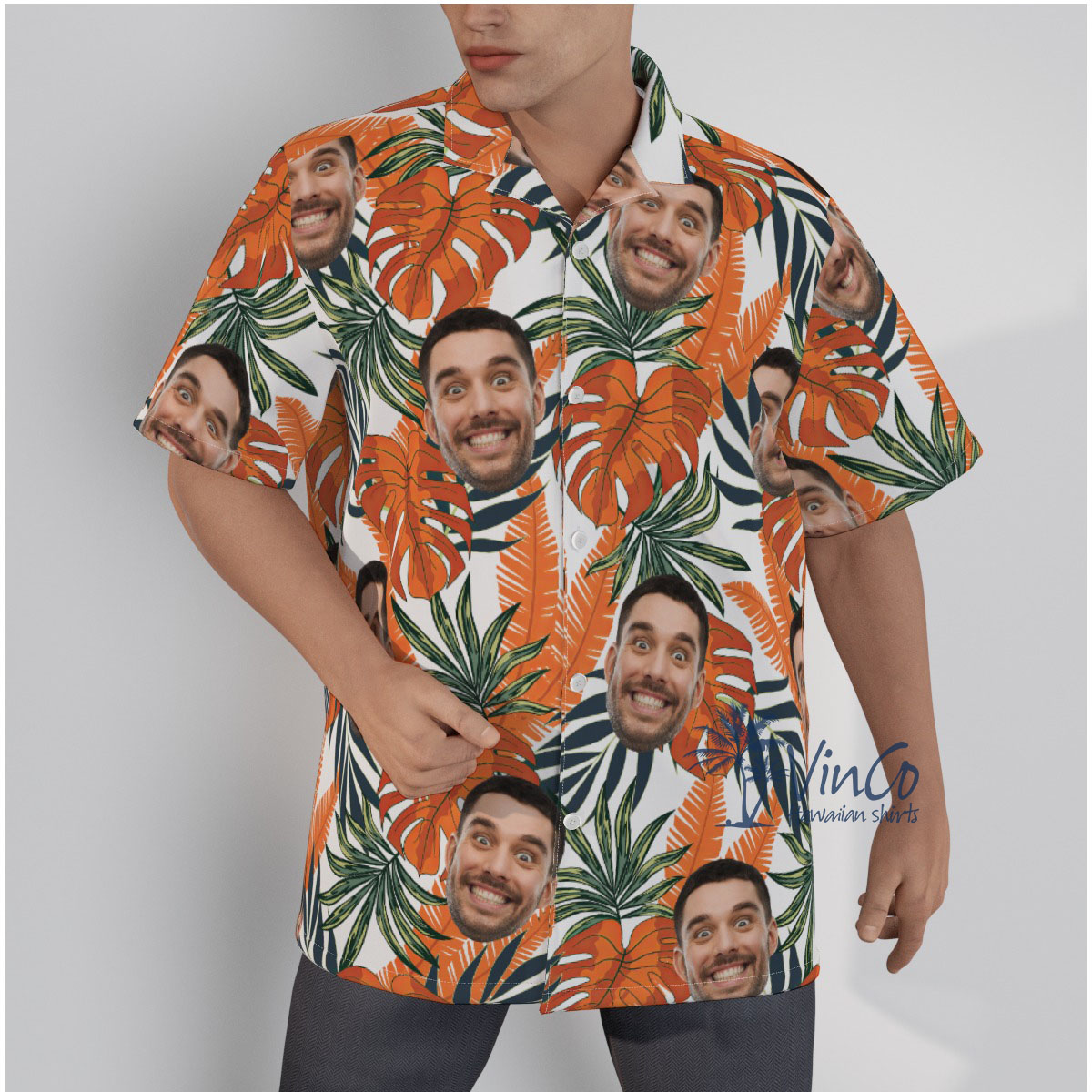 Tropical Leaf Custom Face Hawaiian Shirt For Men - variant image 1