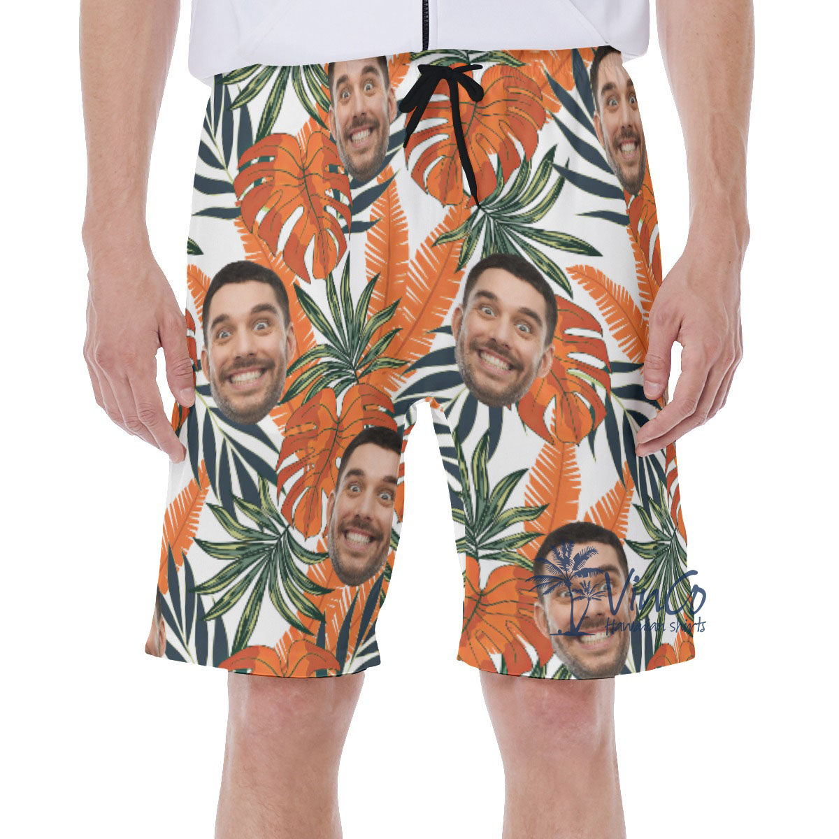 Tropical Leaf Custom Hawaiian Men's Swim Trunks With Multiple Faces - variant image 1