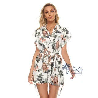 Tropical Pineapple Flamingo Custom Face Hawaiian Dresses For Women