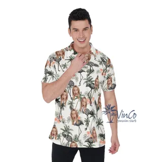 Funny Flamingo Pineapple Hibiscus Hawaiian Polo Shirt With Custom Face