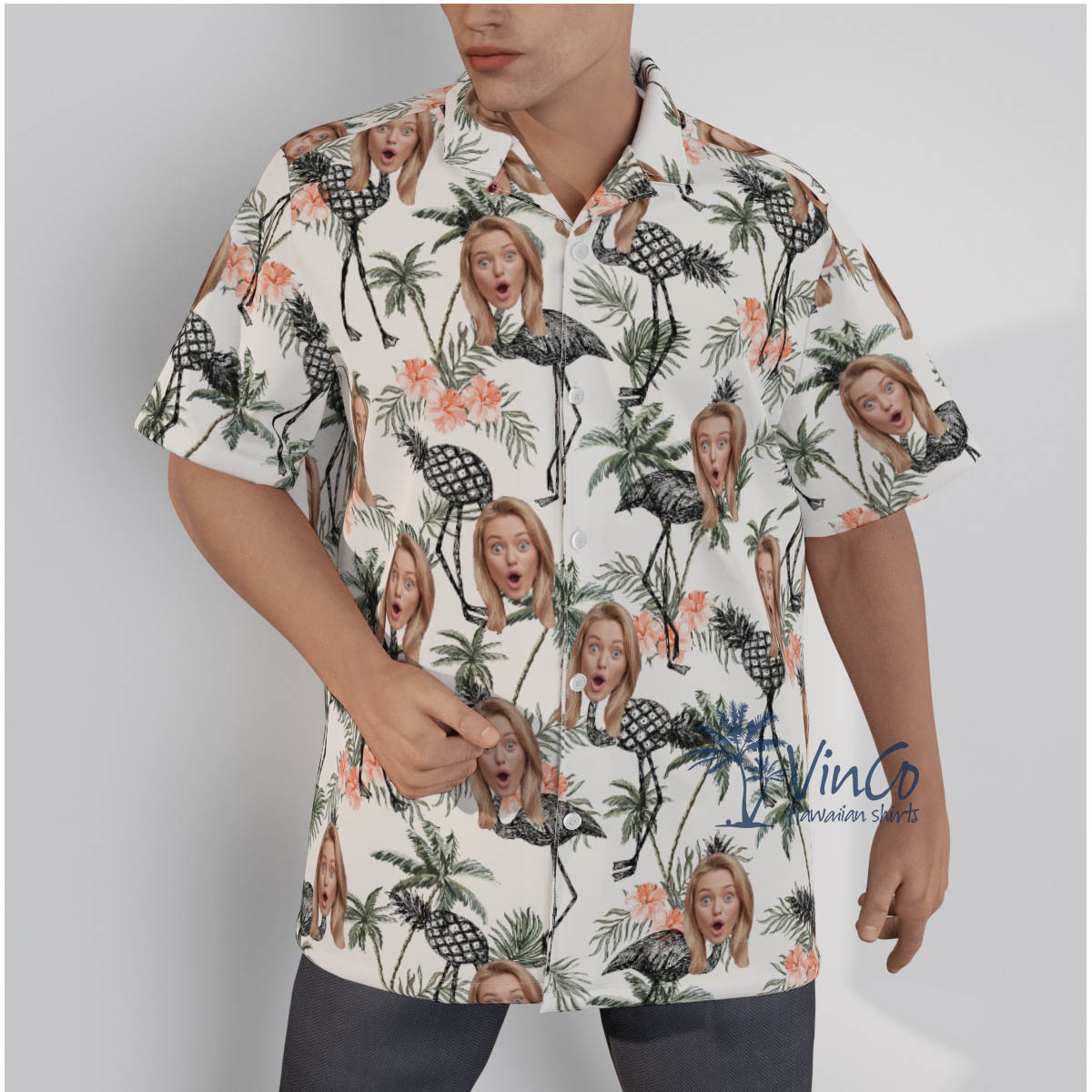 Pineapple Flamingo Tropical Hawaiian Shirt With Custom Face - variant image 1