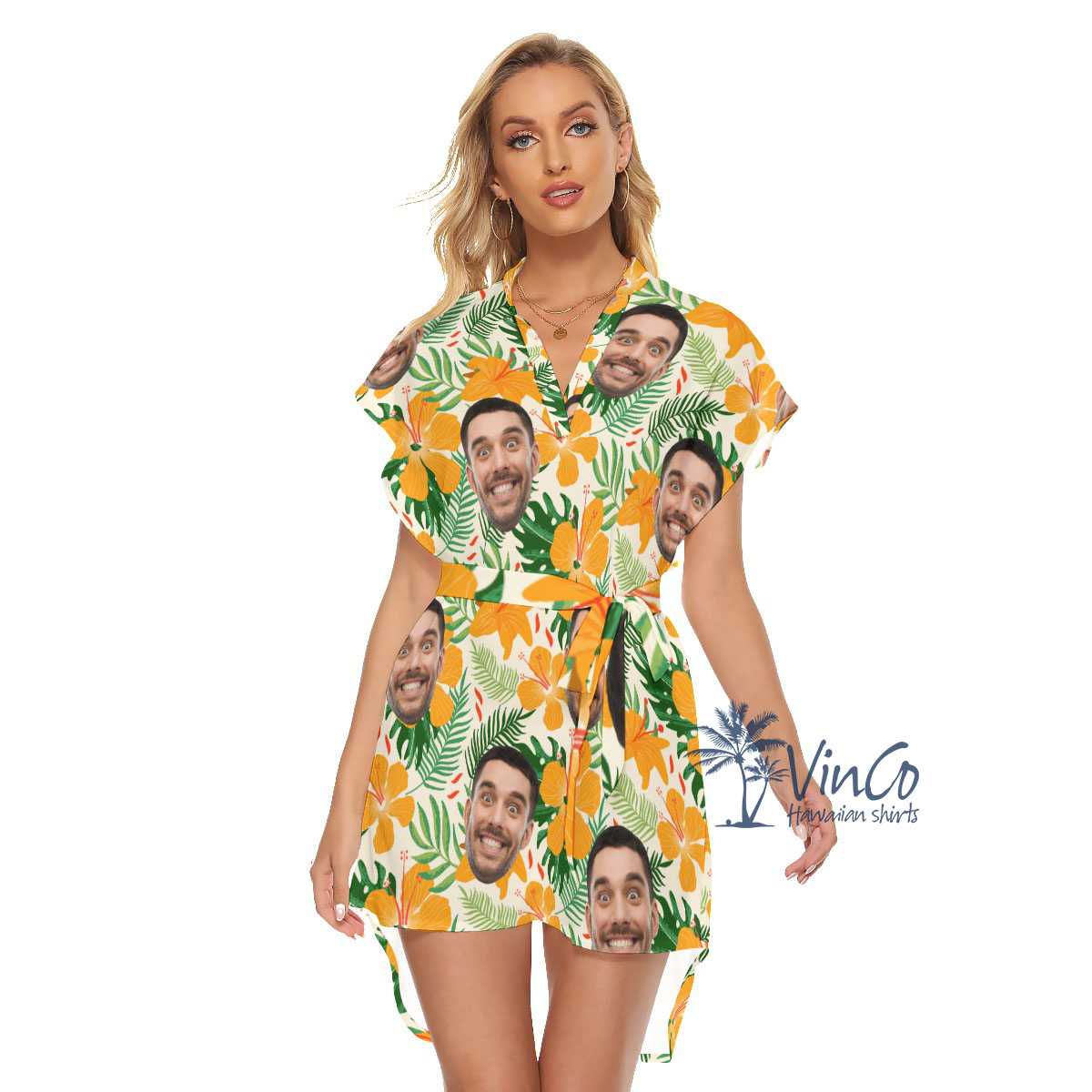 Hibiscus Floral Personalized Hawaiian Dress With Face For Women - variant image 1