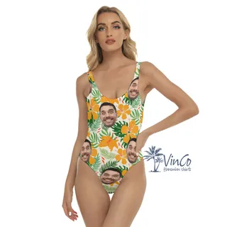 Hibiscus Floral Custom Face Hawaiian One-piece Swimsuit