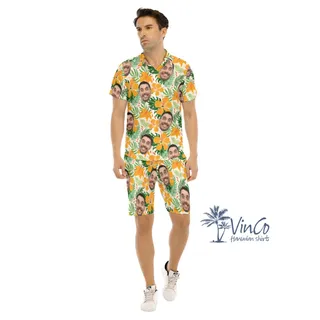 Hibiscus Floral Custom Men's Hawaiian Set With Multiple Faces