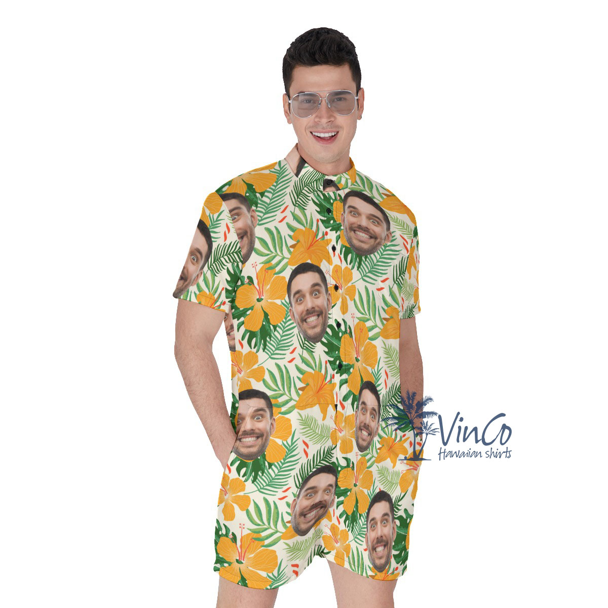 Hibiscus Floral Custom Hawaiian Men's Romper With Face - variant image 1