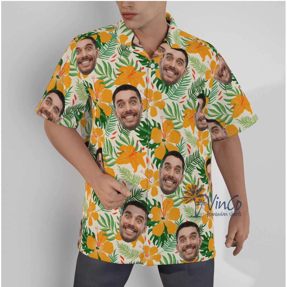Hibiscus Tropical Custom Face Hawaiian Shirt For Men - variant image 1