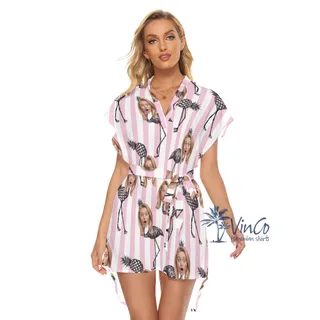 Funny Pineapple Flamingo Custom Face Summer Hawaiian Dresses With Belt