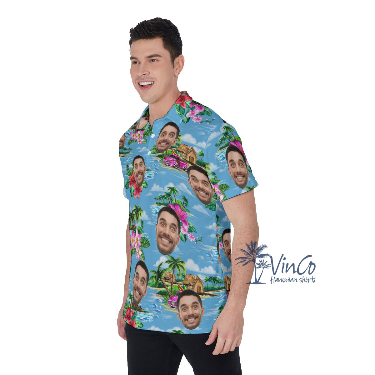 Vintage Beach Blue Custom Face Men's Polo Shirt