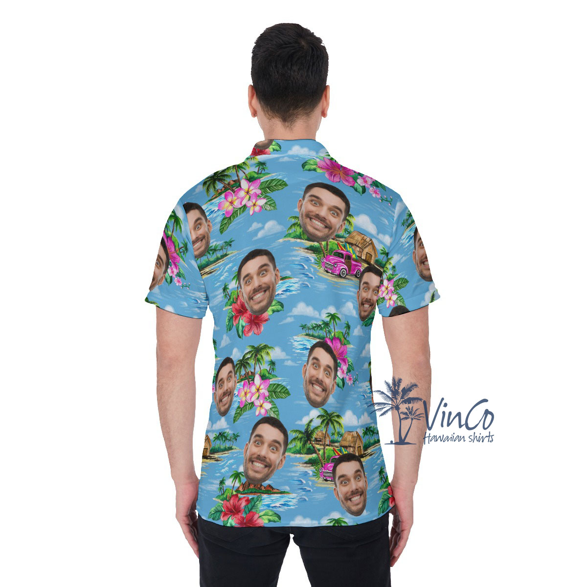 Vintage Beach Blue Custom Face Men's Polo Shirt