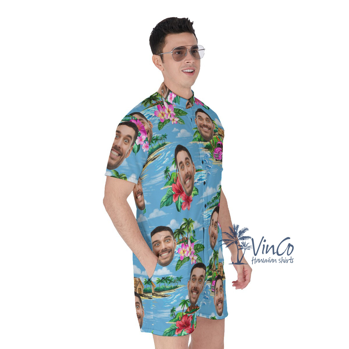 Vintage Beach Blue Custom Men's Romper Multiple Faces