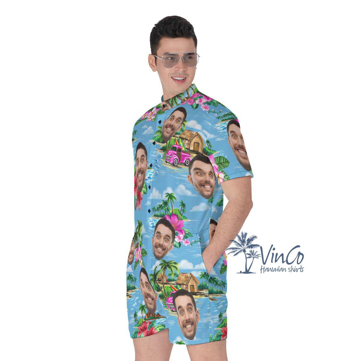 Vintage Beach Blue Custom Men's Romper Multiple Faces