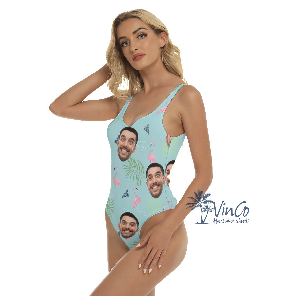 Custom Face Flamingo Aloha Swimsuit For Women