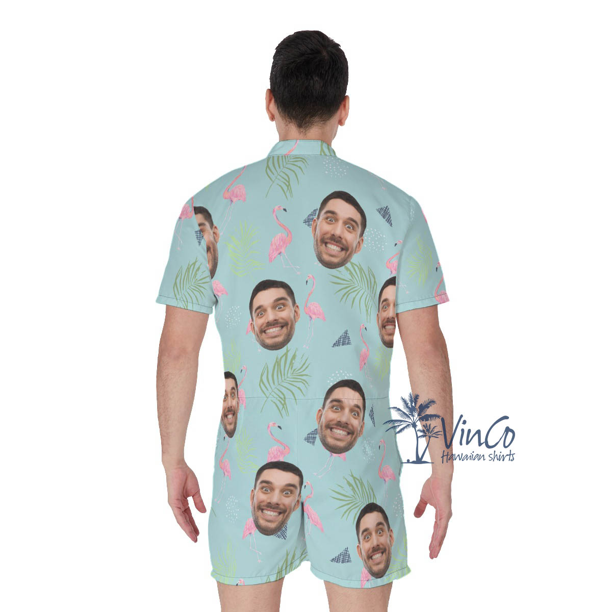 Custom Face Flamingo Hawaiian Romper For Men